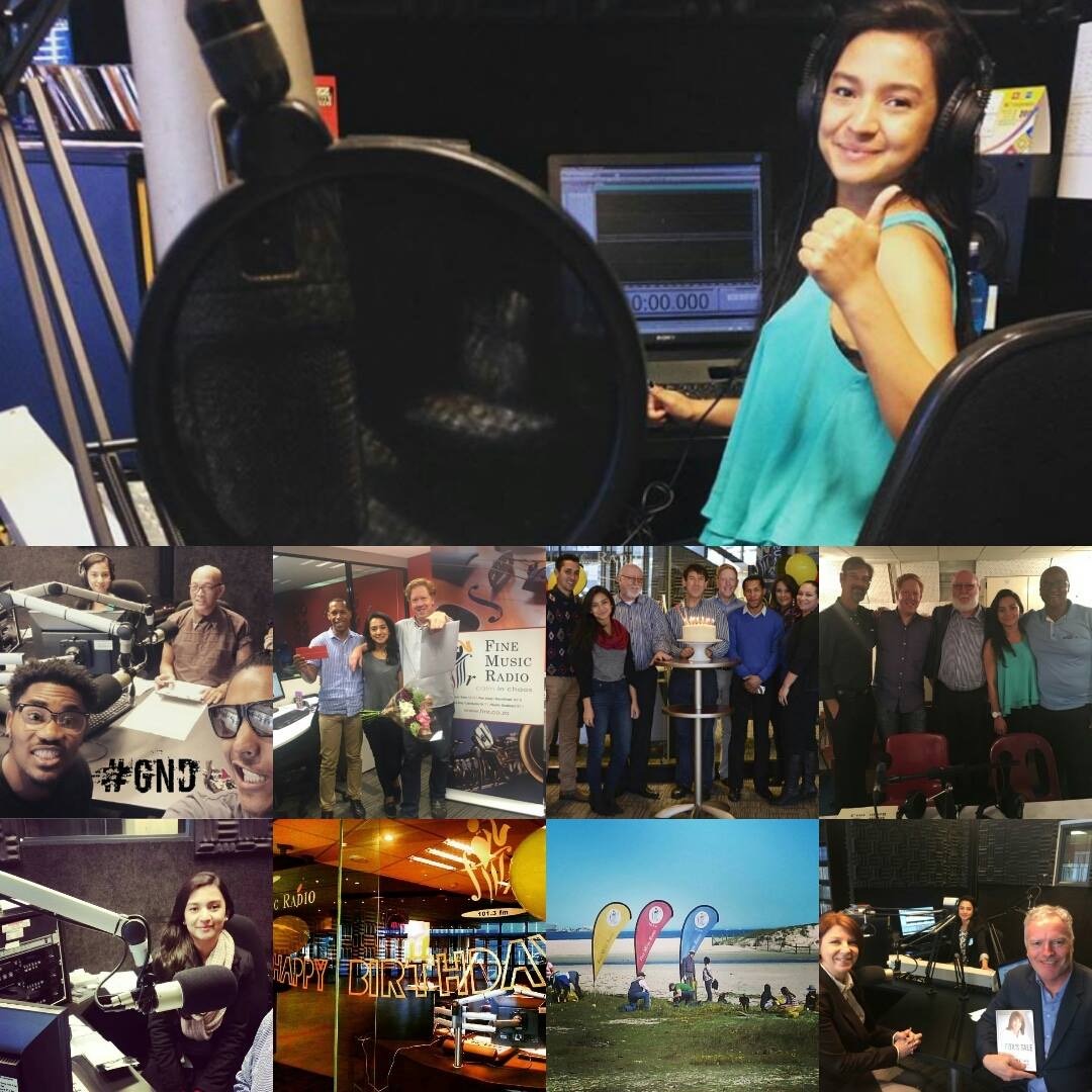 Collage of Rebecca Baatjes during her years at Fine Music Radio in Cape Town